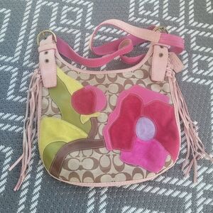 Coach Limited Edition Flower Print Suede ans Canvas Satchel Bag Purse